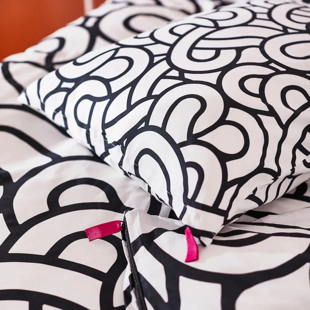 IKEA SÖTRÖNN Duvet cover and pillowcase(s), white/black/patterned, Full/Queen
